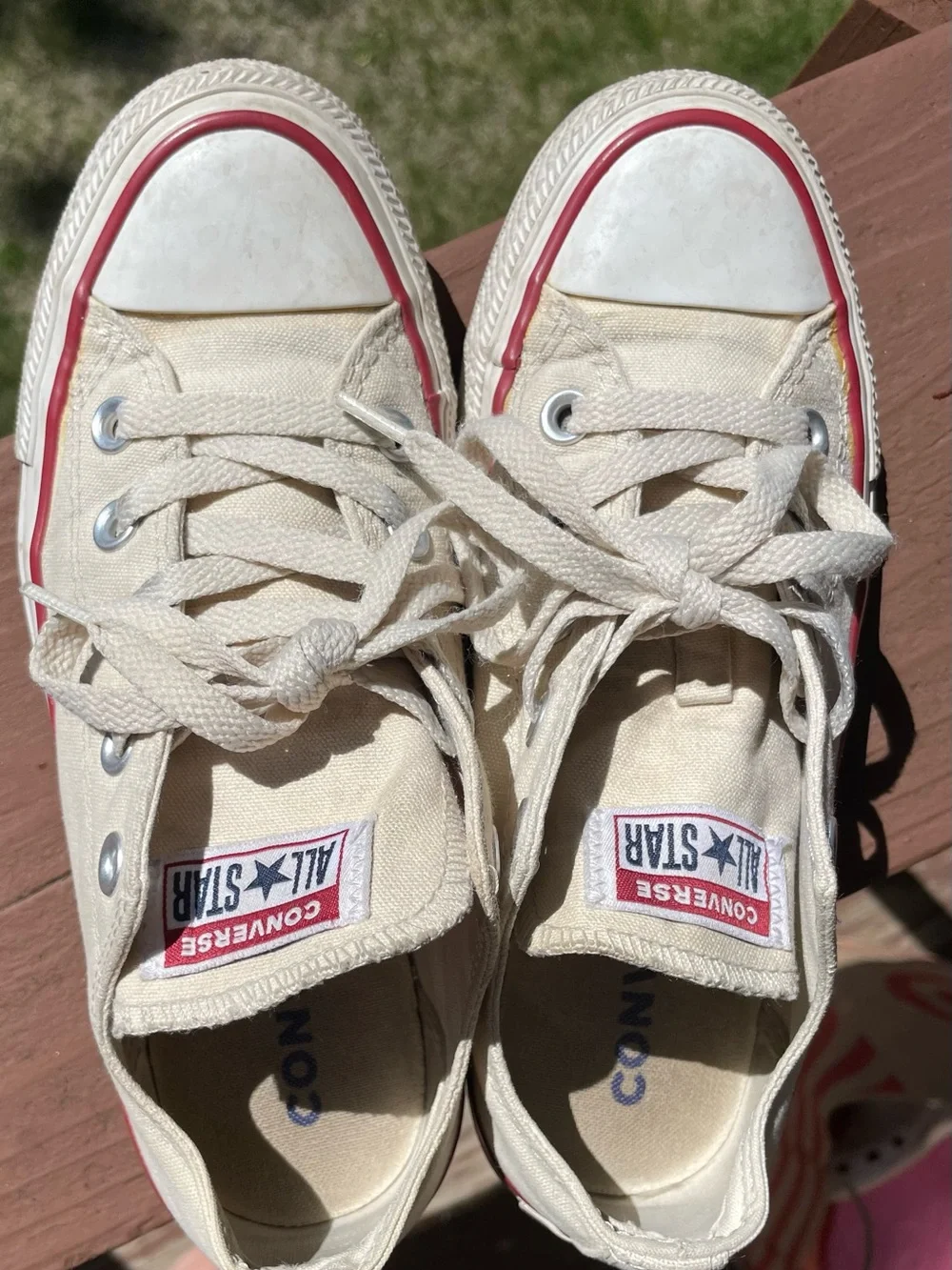 Converse Chuck Taylor All Star Low Top Sneakers - Cream with Red & Navy Trim - Picture 4 of 8